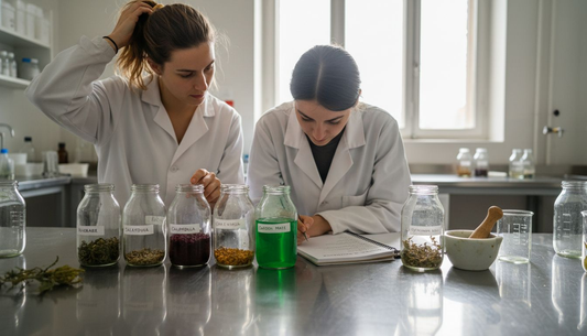 Des techniciennes contrôlent la fabrication de cosmétiques naturels.