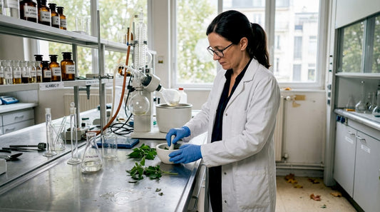Spécialiste en laboratoire, elle élabore des extraits naturels à partir de matières premières.