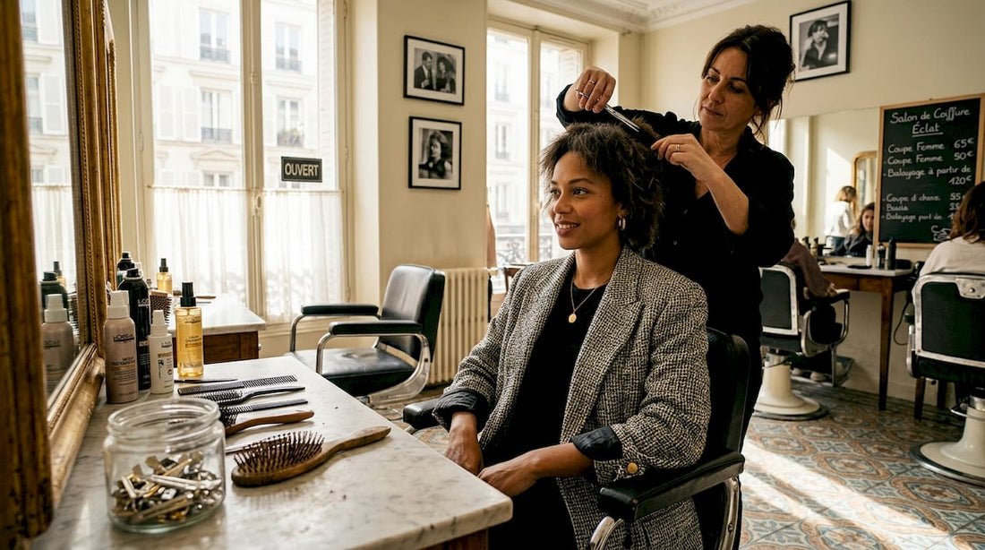 Une femme se fait réaliser une coupe wolf ultra tendance chez le coiffeur.