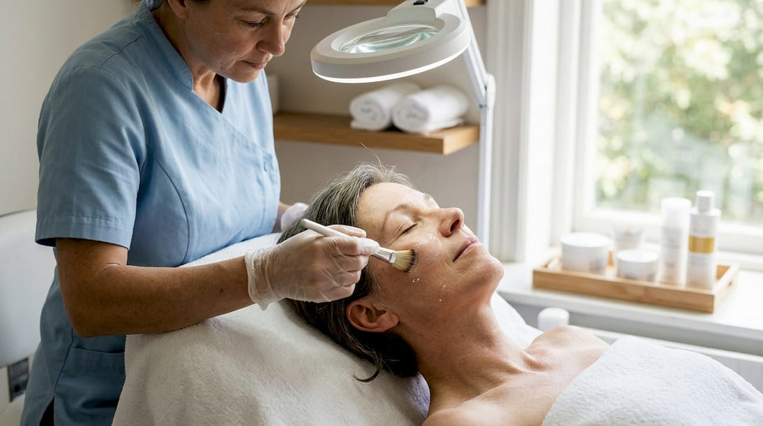Une femme profite d’un soin du visage dans un institut de beauté.