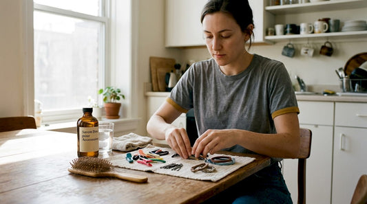 Une femme s'apprête à nettoyer ses accessoires pour les cheveux
