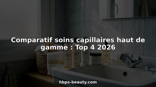 Des soins capillaires haut de gamme soigneusement disposés autour du lavabo apportent une touche d’élégance à la salle de bain.