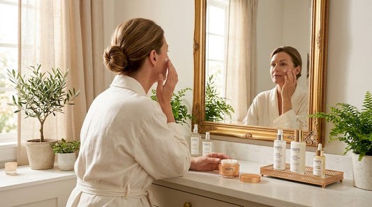 Chaque matin, une femme prend soin de sa peau en appliquant sa crème hydratante, un geste essentiel de sa routine beauté.