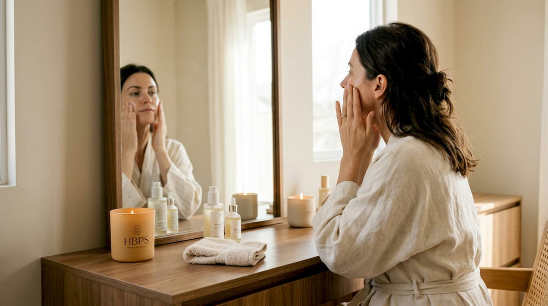 Une femme prend soin de sa peau en appliquant plusieurs couches de sérum sur son visage pour un effet optimal.