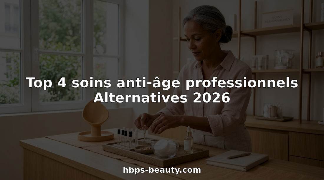 Une experte en soins de la peau organise soigneusement sa sélection de produits anti-âge.