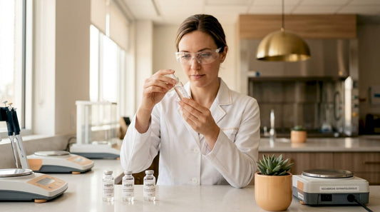 Un chercheur analyse la formule d’un sérum hydratant dans son laboratoire.