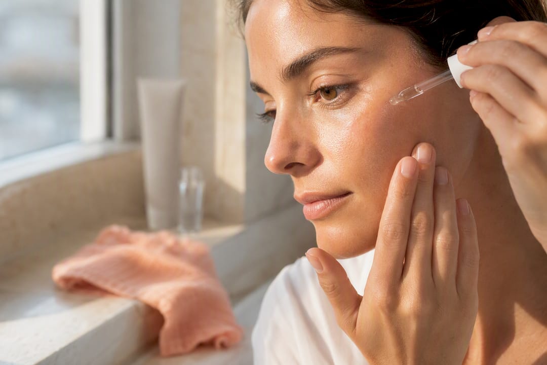 Application matinale de vitamine C sur la joue