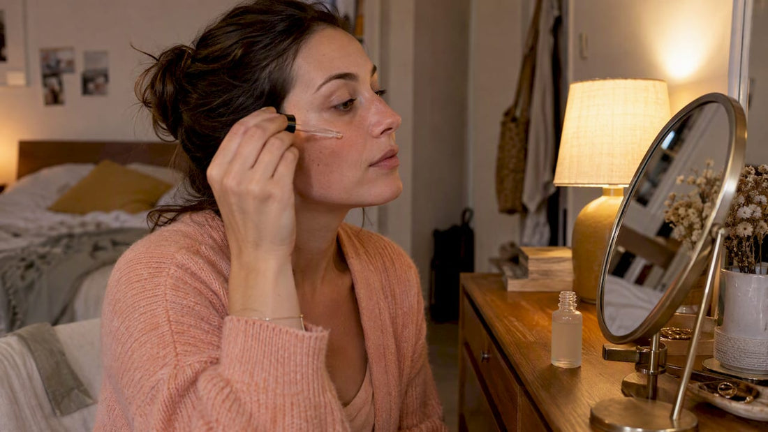 Appliquer un soin du soir devant le miroir