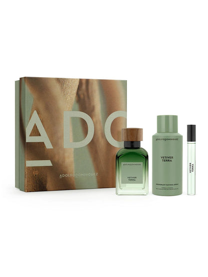 Coffret Vetiver Terra Eau de Parfum 120 ml Etui 10 ml Déodorant 150 ml Homme
