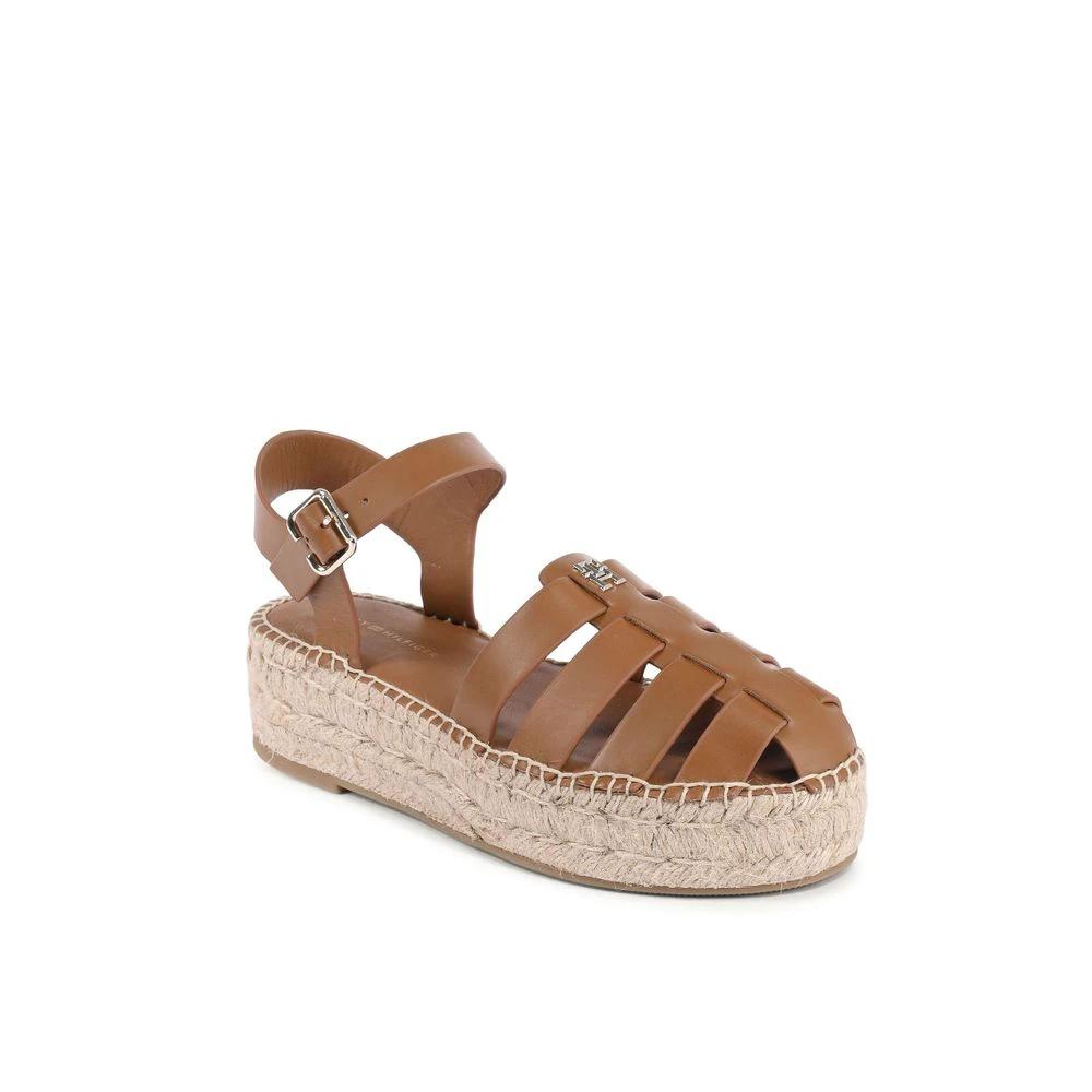 Tommy Hilfiger Brown Leather Platform Sandals by Tommy Hilfiger