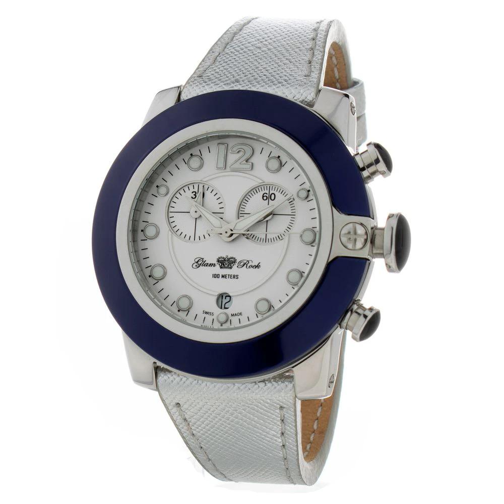 GLAM ROCK Silver Leather Dress Watch by GLAM ROCK