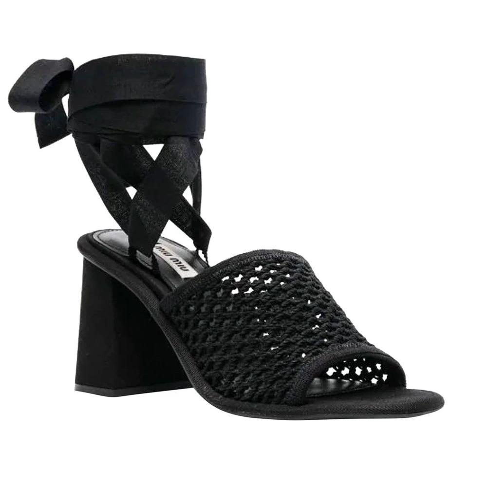 Miu Miu Black Fabric Platform Sandals by Miu Miu
