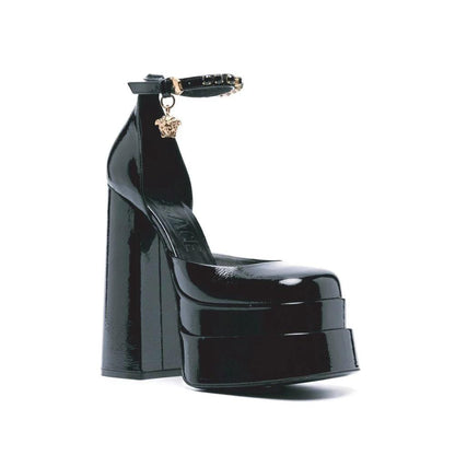 Versace Black Calfskin Platform Sandals by Versace