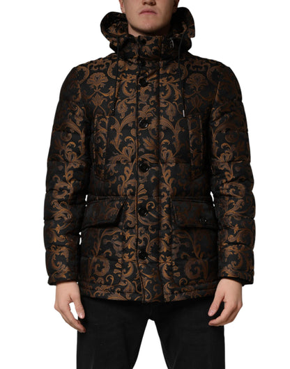 Dolce & Gabbana Black Floral Jacquard Quilted Hooded Jacket by Dolce & Gabbana