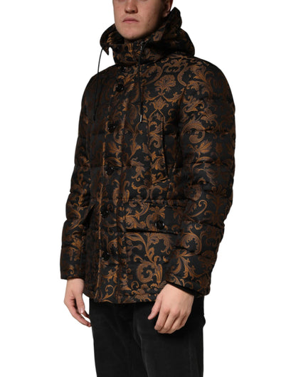 Dolce & Gabbana Black Floral Jacquard Quilted Hooded Jacket by Dolce & Gabbana