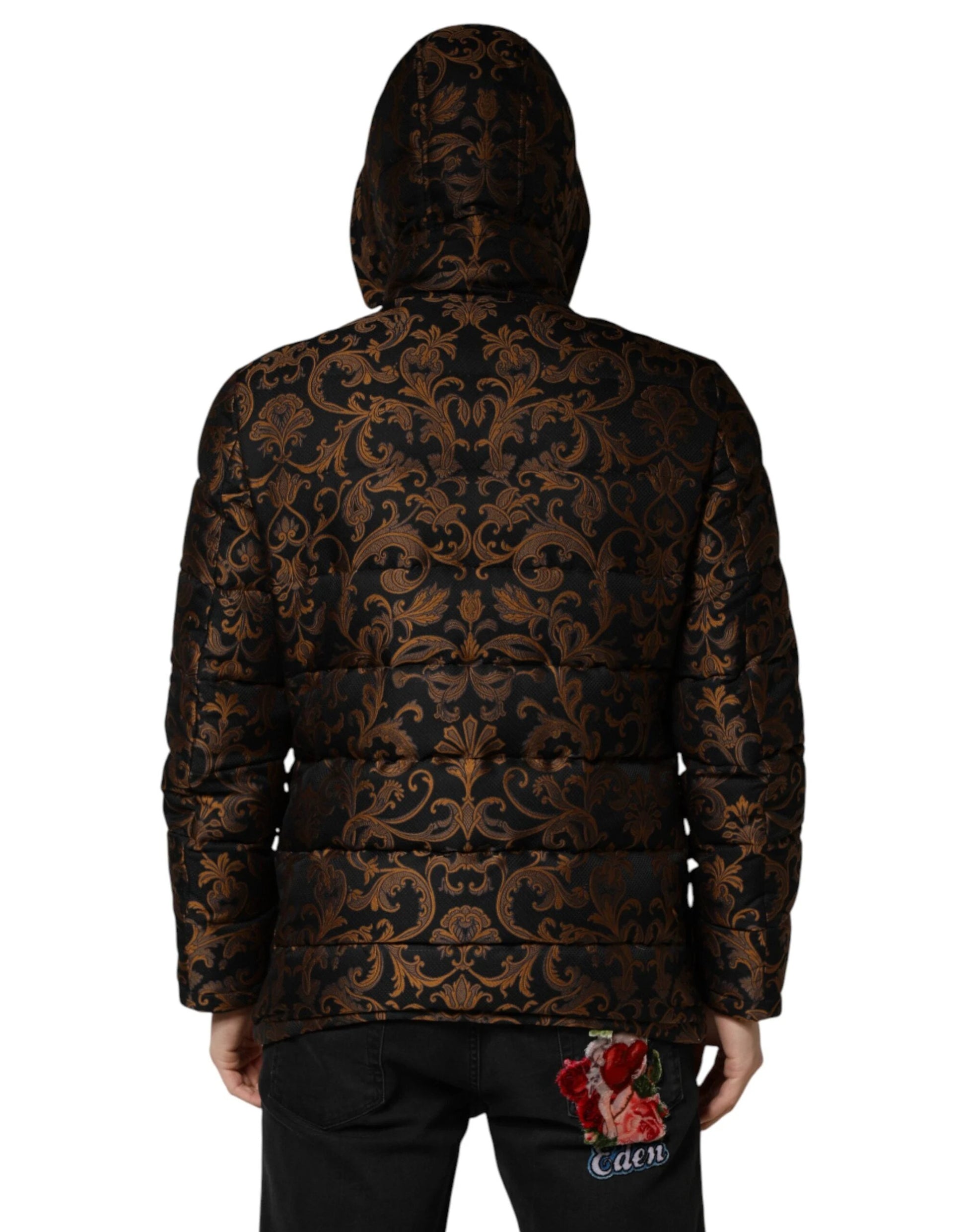 Dolce & Gabbana Black Floral Jacquard Quilted Hooded Jacket by Dolce & Gabbana