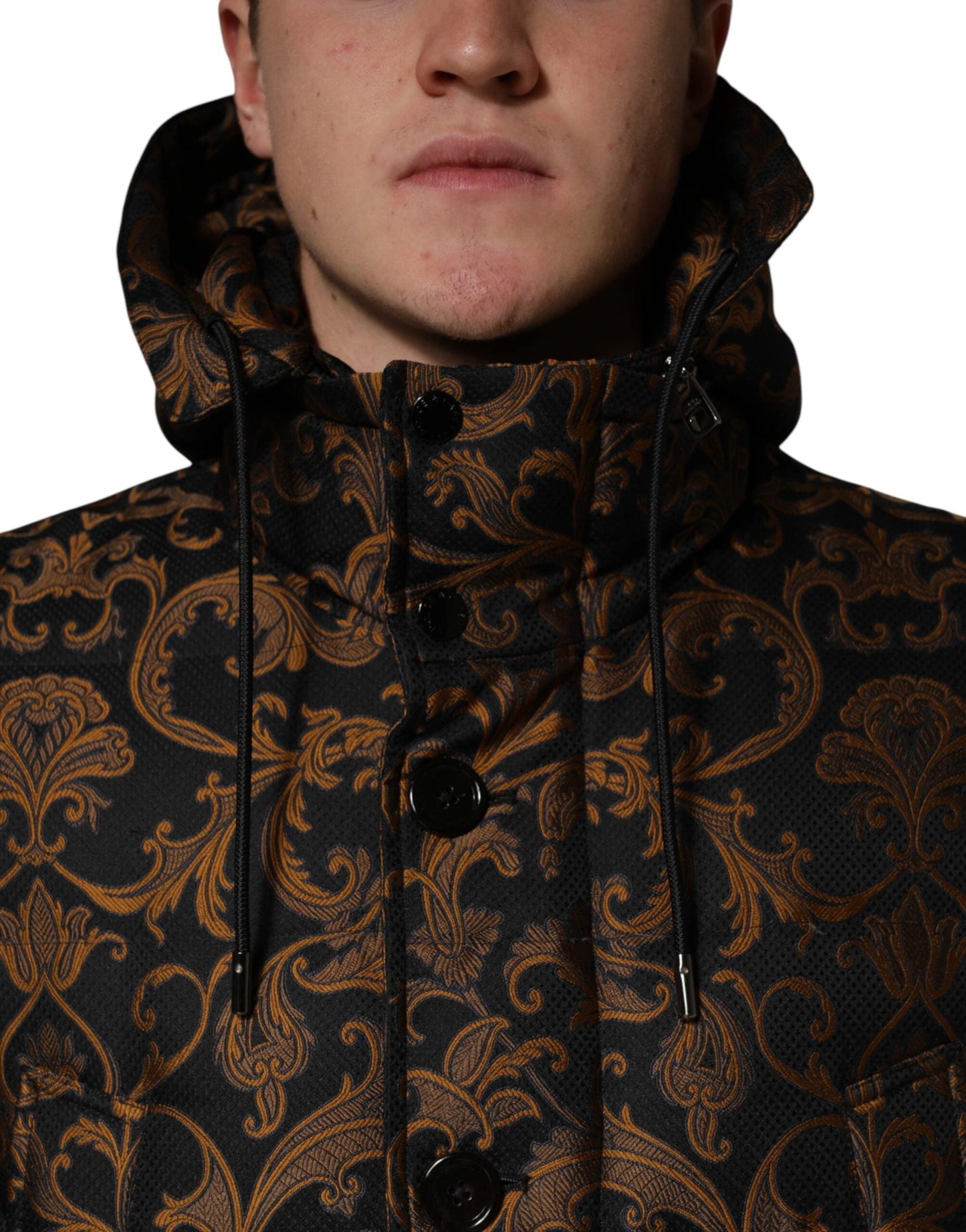 Dolce & Gabbana Black Floral Jacquard Quilted Hooded Jacket by Dolce & Gabbana