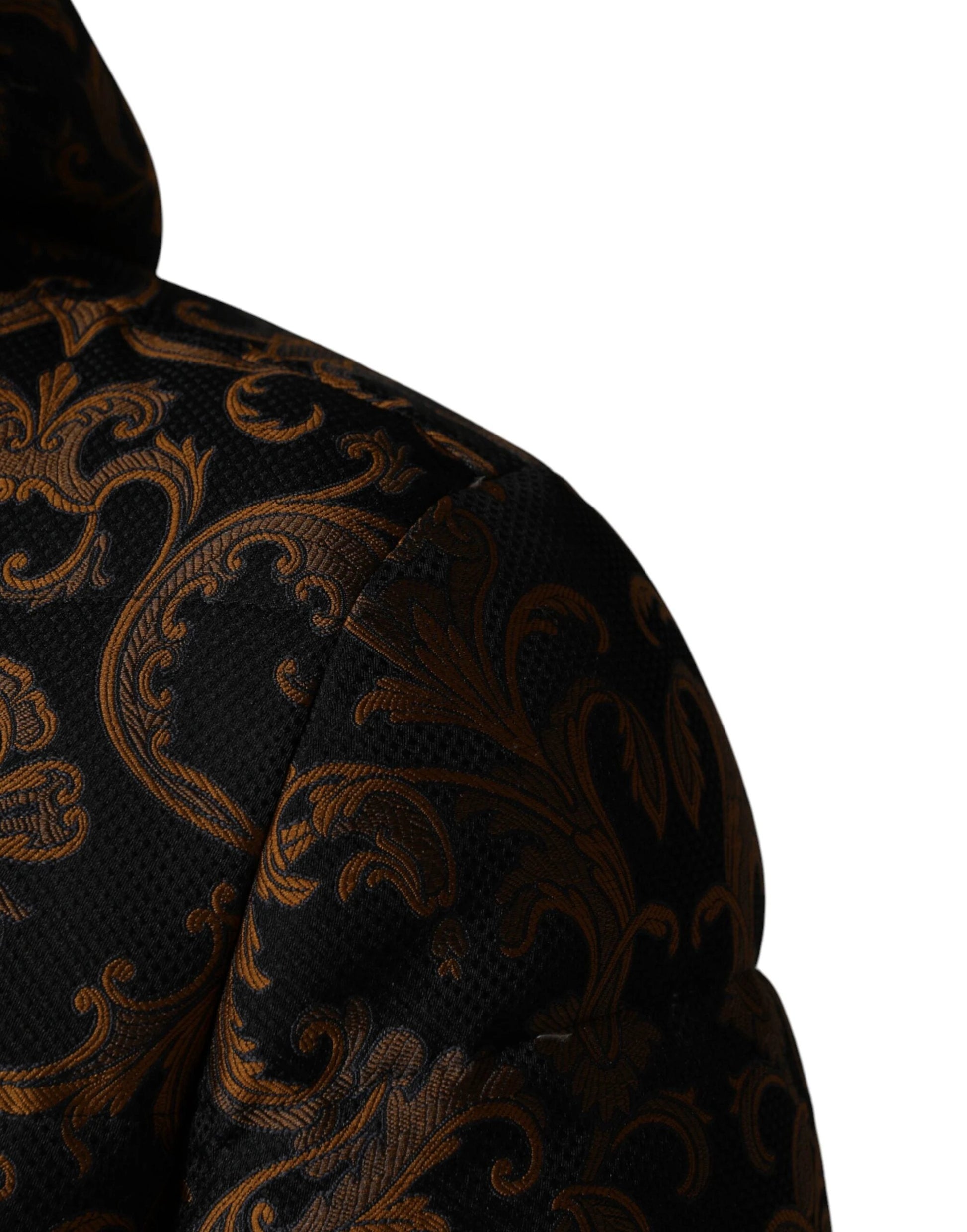 Dolce & Gabbana Black Floral Jacquard Quilted Hooded Jacket by Dolce & Gabbana