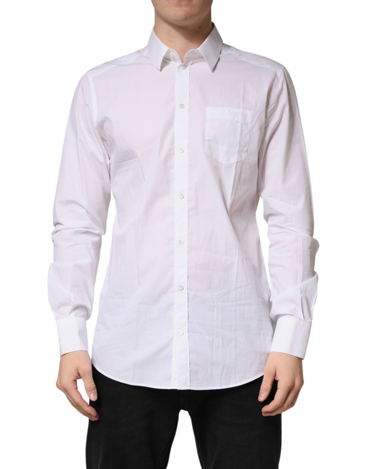 Dolce & Gabbana White GOLD Cotton Collared Formal Dress Shirt