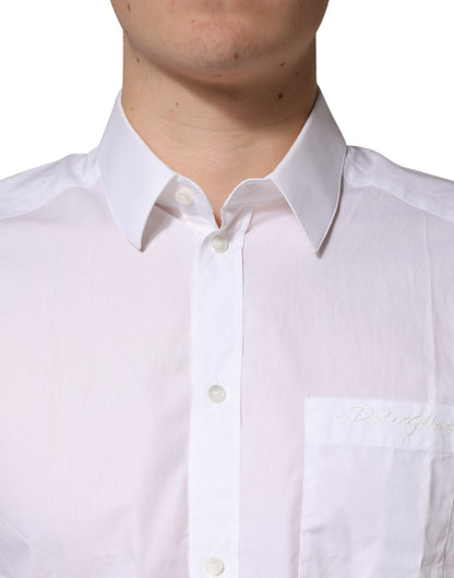 Dolce & Gabbana White GOLD Cotton Collared Formal Dress Shirt