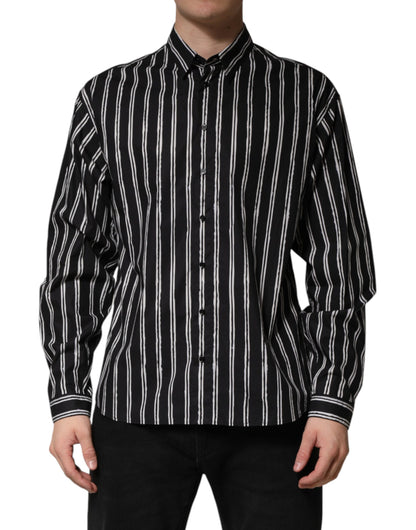 Dolce & Gabbana Black Stripes Cotton Men Formal Dress Shirt