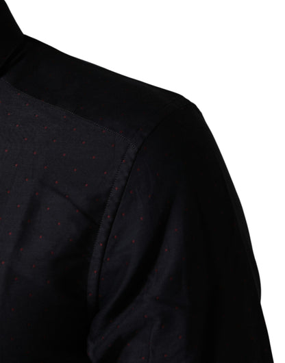 Dolce & Gabbana Black Dotted Cotton Collared GOLD Dress Shirt