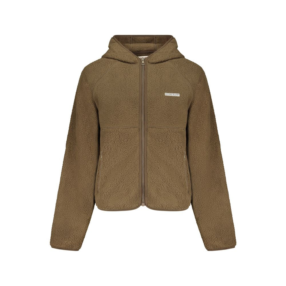 Sweat à capuche zippé Guess Jeans femme en polyester marron – GU-42216