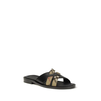 Burberry Black Calf Leather Bos Taurus Flat Sandals by Burberry