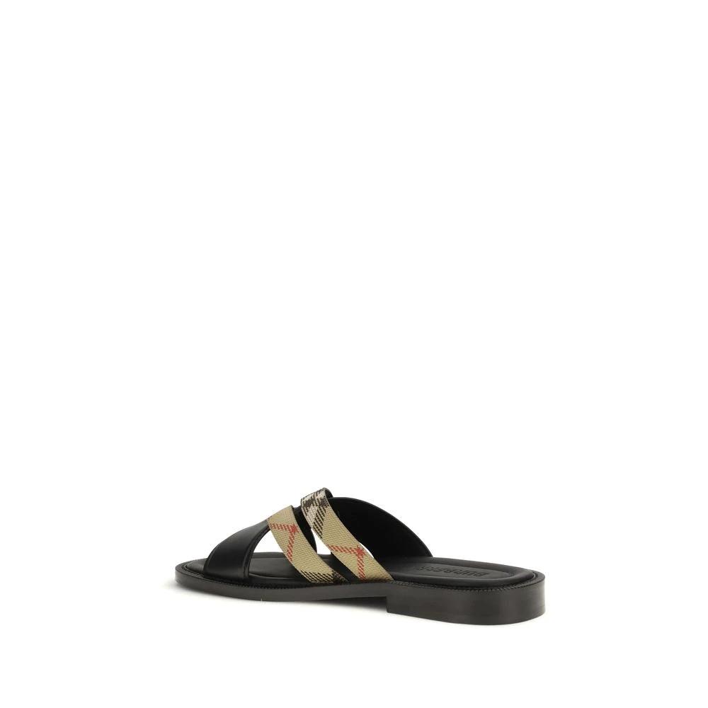 Burberry Black Calf Leather Bos Taurus Flat Sandals by Burberry