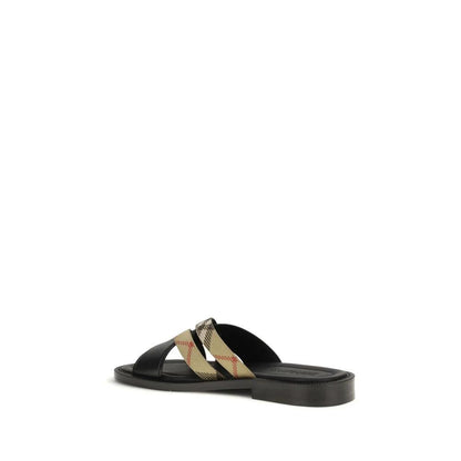 Burberry Black Calf Leather Bos Taurus Flat Sandals by Burberry