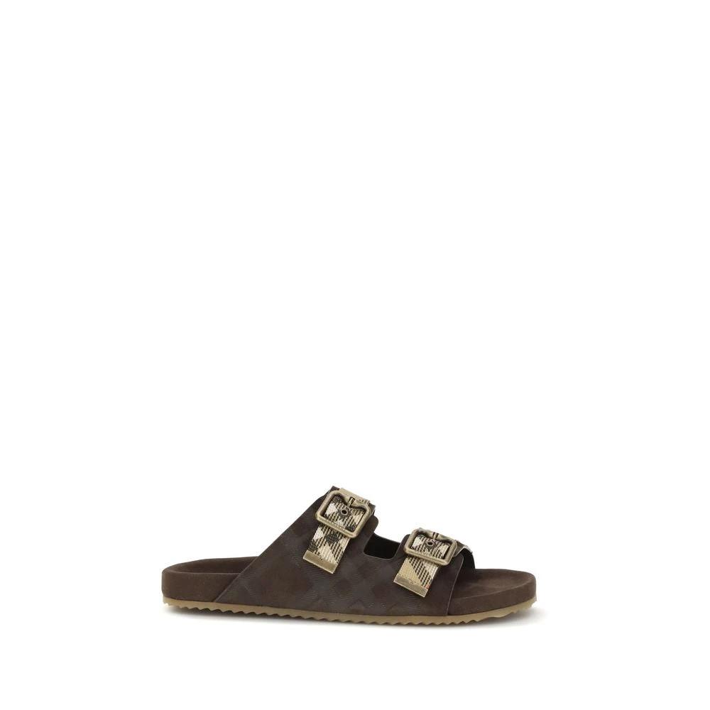 Burberry Brown Calf Leather Bos Taurus Flat Sandals by Burberry