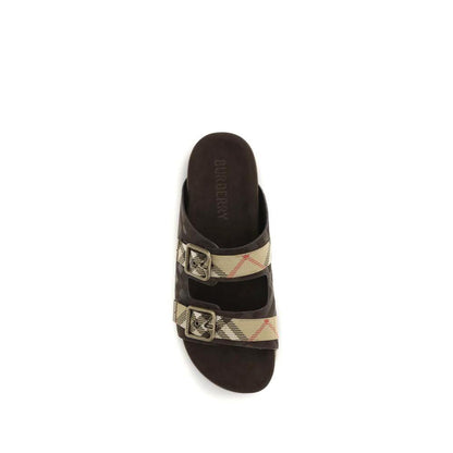 Burberry Brown Calf Leather Bos Taurus Flat Sandals by Burberry
