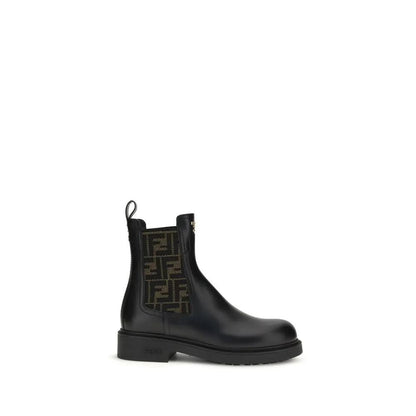 Fendi Black Calf Leather Bos Taurus Ankle Boots by Fendi