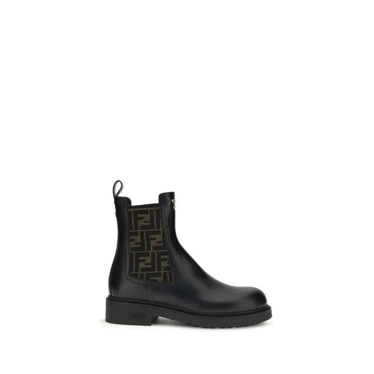 Fendi Black Calf Leather Bos Taurus Ankle Boots by Fendi