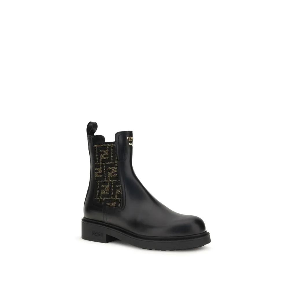 Fendi Black Calf Leather Bos Taurus Ankle Boots by Fendi