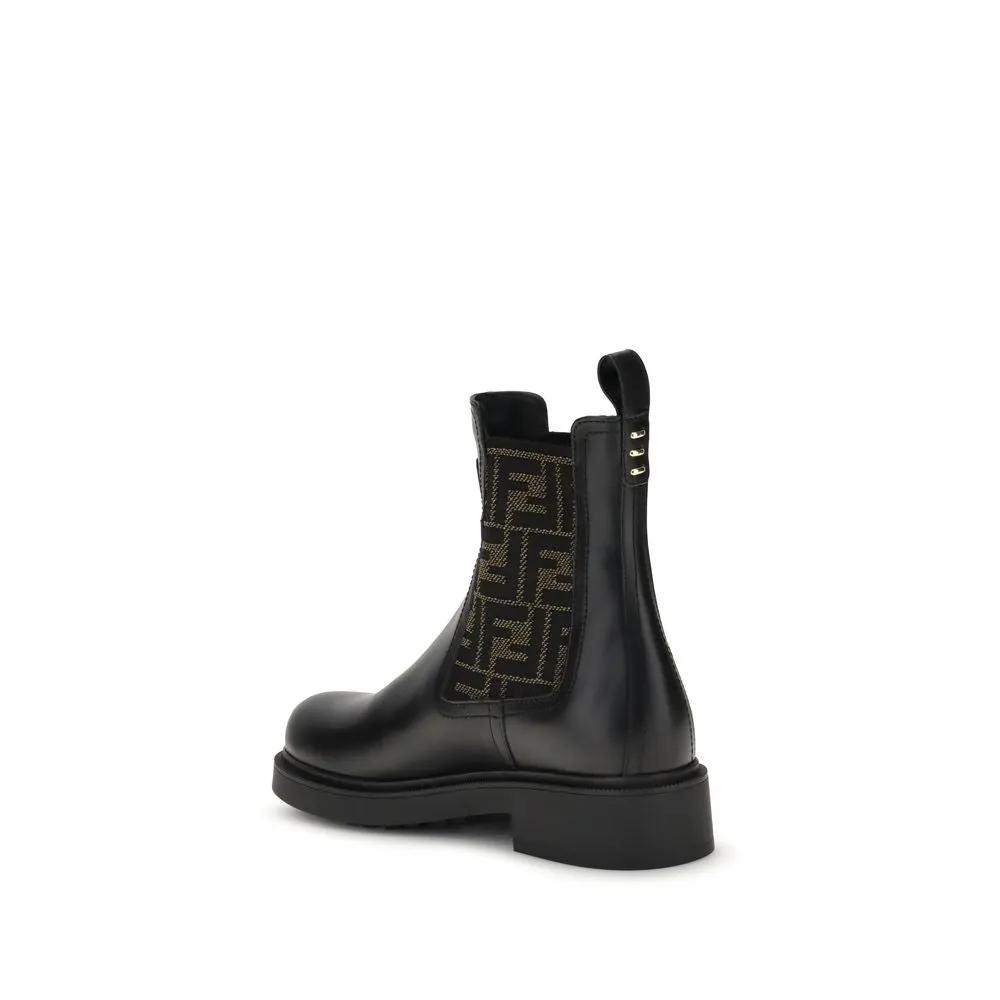 Fendi Black Calf Leather Bos Taurus Ankle Boots by Fendi