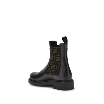 Fendi Black Calf Leather Bos Taurus Ankle Boots by Fendi
