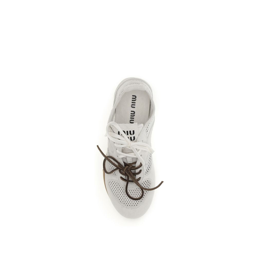 Miu Miu White Calf Leather Bos Taurus Athletic Sneakers