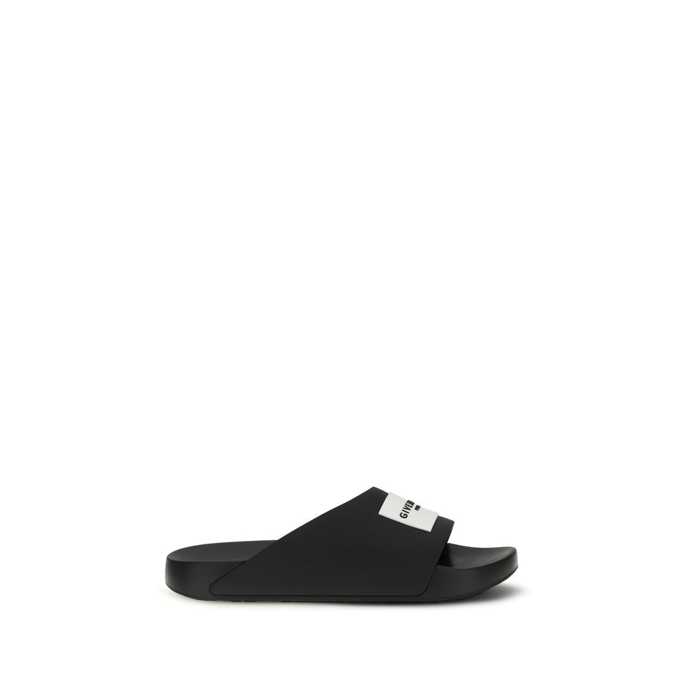 Givenchy – Mules Label Slide en Caoutchouc Noir | Design Asymétrique | AW26