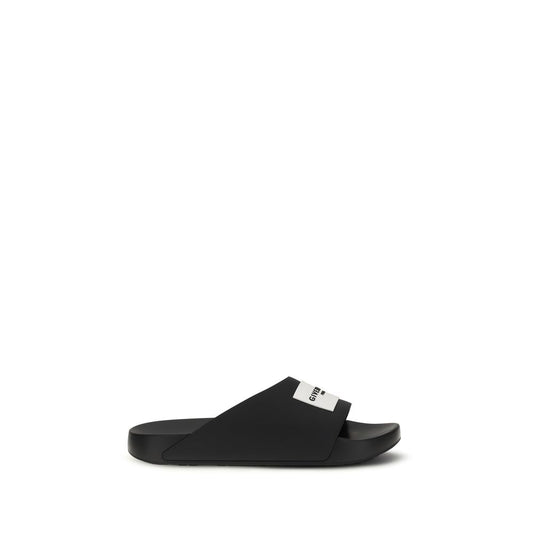 Givenchy – Mules Label Slide en Caoutchouc Noir | Design Asymétrique | AW26