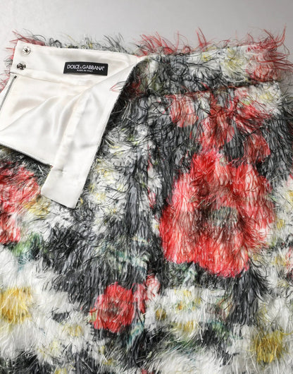 Dolce & Gabbana Multicolor Floral Textured Faux Fur Pencil Skirt by Dolce & Gabbana