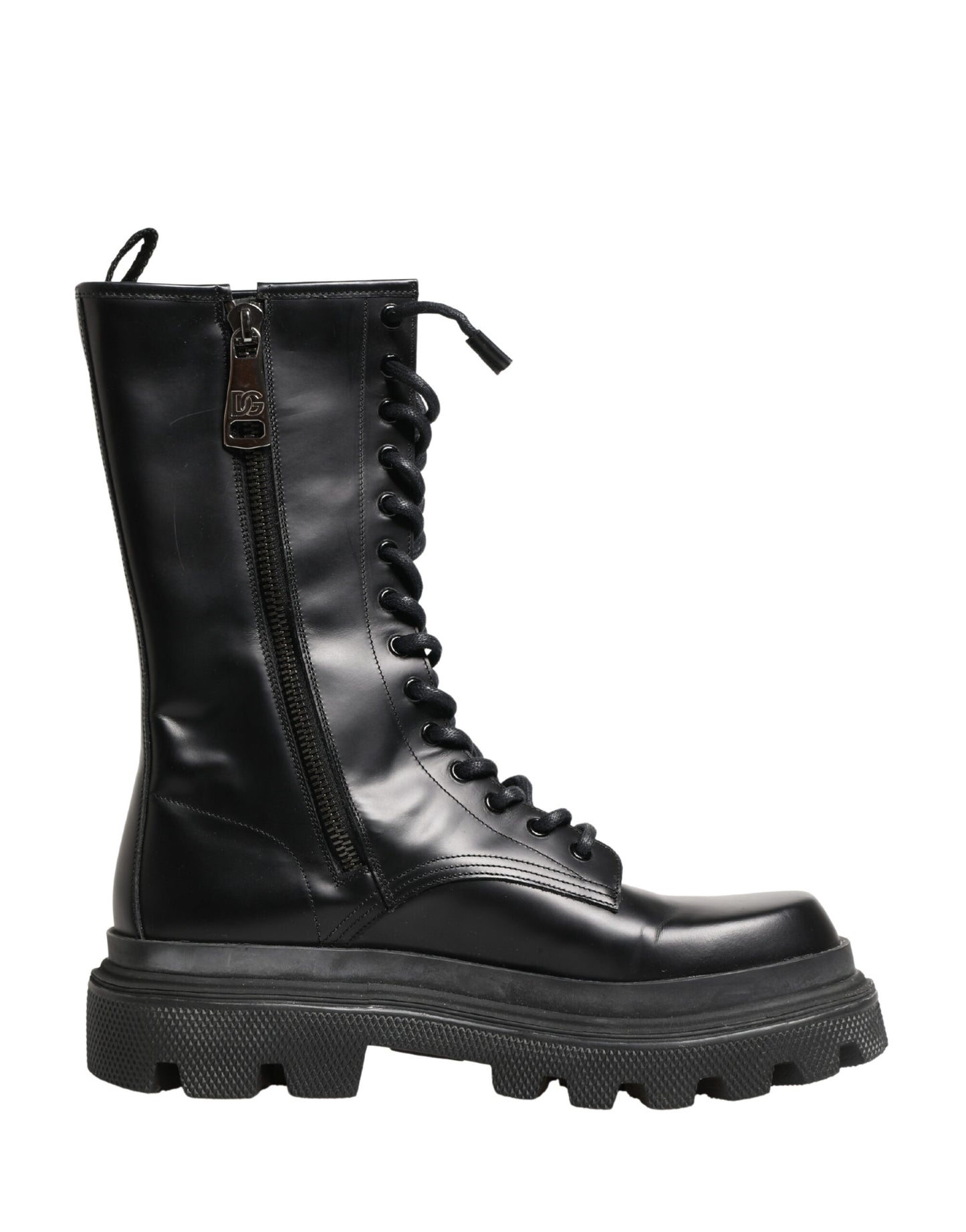 Dolce & Gabbana Black Leather Trek Sole Combat Boots Shoes