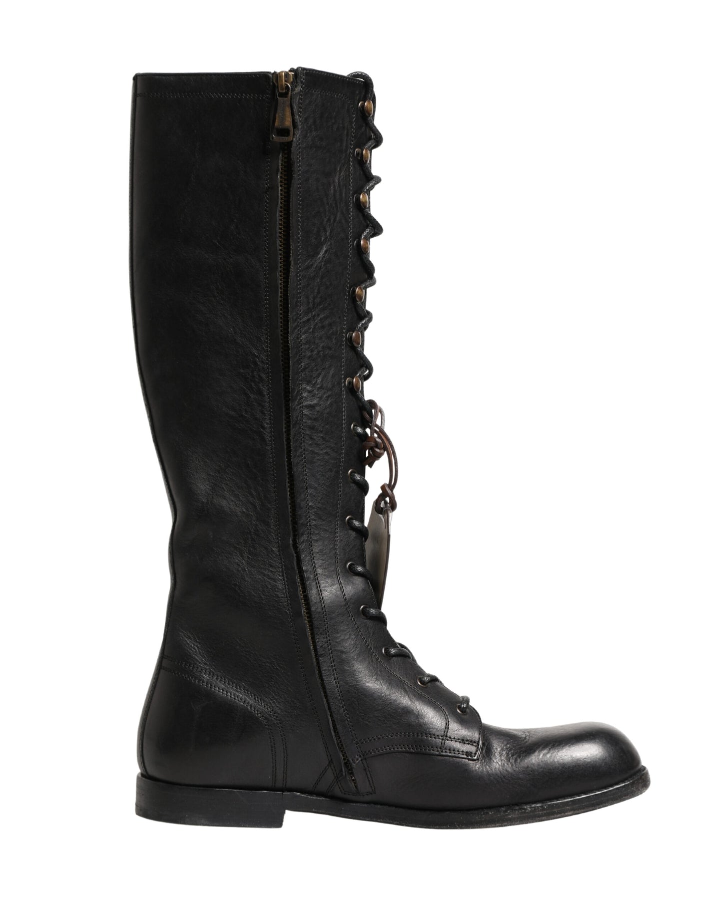 Dolce & Gabbana Re-Edition Black Leather Lace Up Boots Shoes