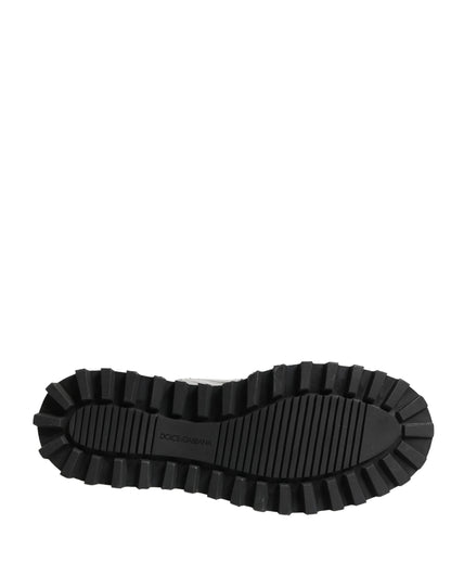 Dolce & Gabbana Gray Leather Logo Plaque Ankle Boots Shoes