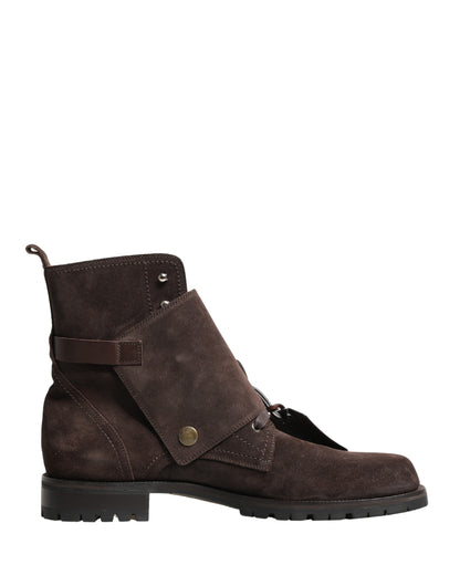 Dolce & Gabbana Brown Suede Leather Buckle Ankle Boots Shoes