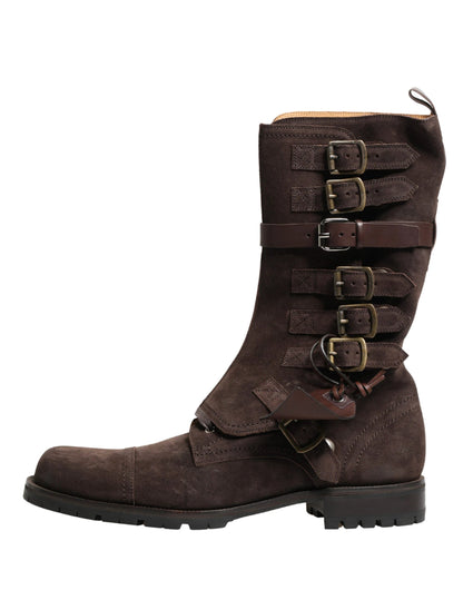 Dolce & Gabbana Brown Suede Leather Combat Ankle Boots  Shoes