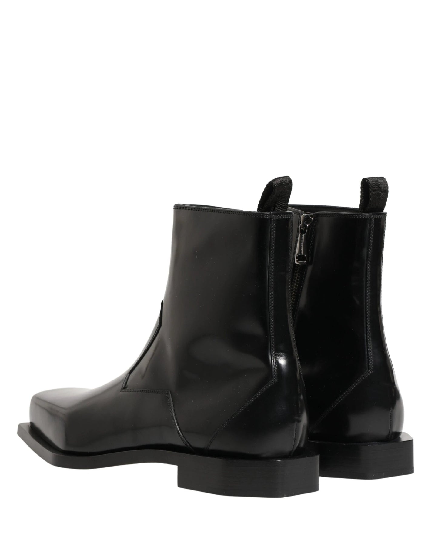 Dolce & Gabbana Black Leather Zip Closure Ankle Boots Shoes