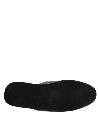 Dolce & Gabbana Grey Herringbone Cashmere Red Slippers Shoes