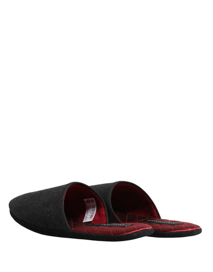 Dolce & Gabbana Anthracite Wool Cashmere Quilted Slippers Shoes