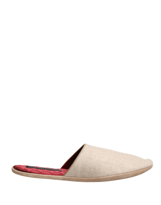Dolce & Gabbana – Chaussons Laine Shetland Beige Semelle Matelassée Rouge | Homme